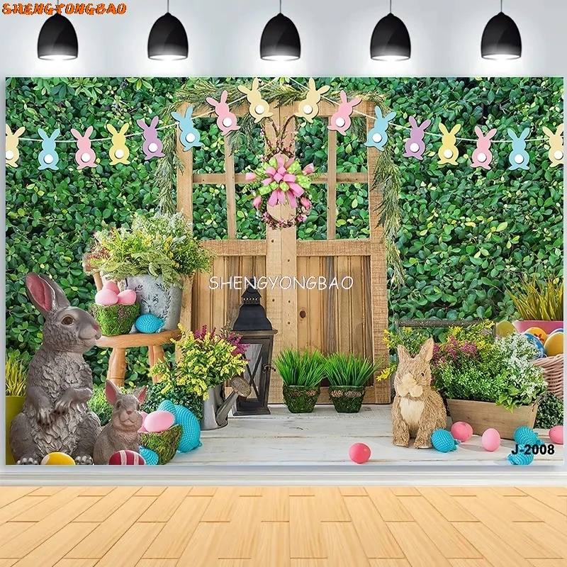 

Thanks Giving Day Green Spring Easter Day Photography Backdrops Props Hare Rabbits Eggs Wood Photo Studio Background VV-11