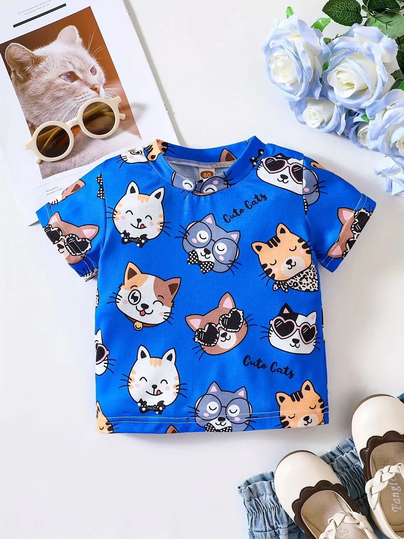 Cute Cat Graphics 3d Printing Short-sleeved T-shirt Fashion Street Summer Casual T-shirt Top New Juvenile Short-sleeved Top