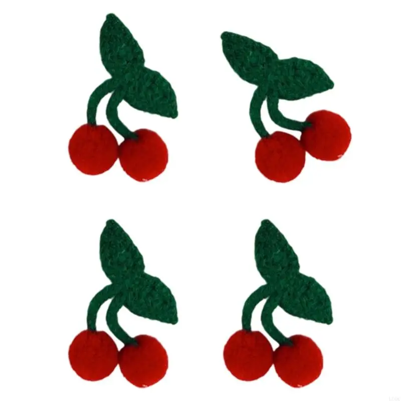 4 Buah Gantungan Kunci Bros Ceri Rajutan Ramah Anak Perlengkapan Kerajinan DIY Aksesori Kain Aman Lembut Y166