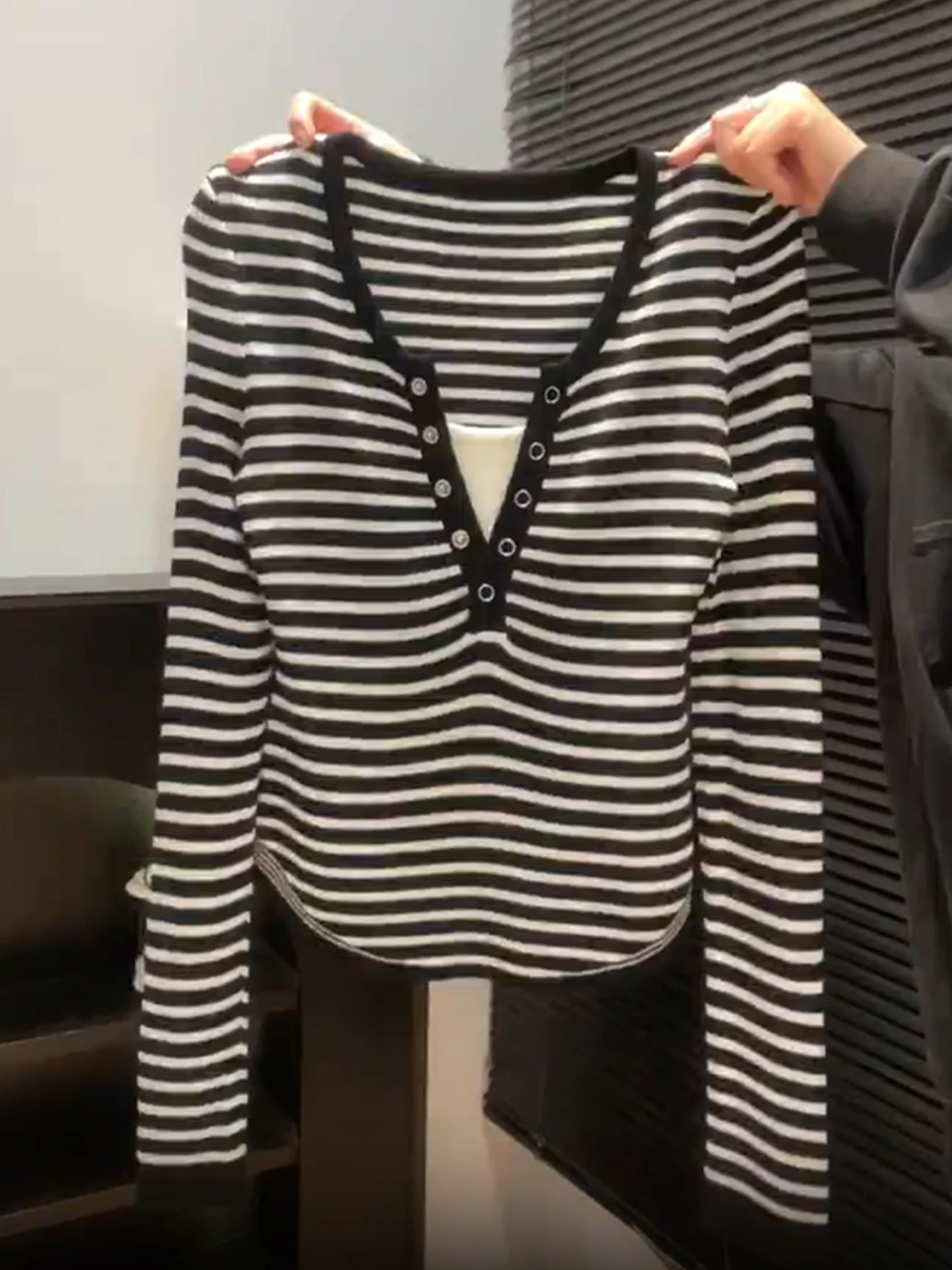 

Striped Base Layer irt Commute Simple Long Sve Women's Faion Knitted Top Ele Color Blo Design Autumn Wear