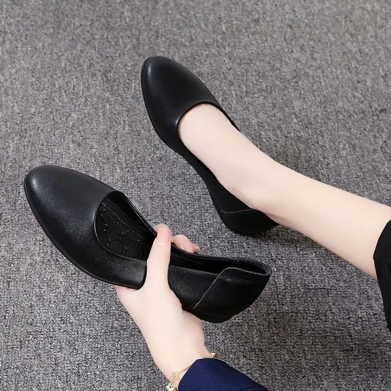 Wedge Heel Pointed Toe Low Elegant Black Shoes For Women 2024 Ladies Summer Footwear Dress Comfortable Price With Discount