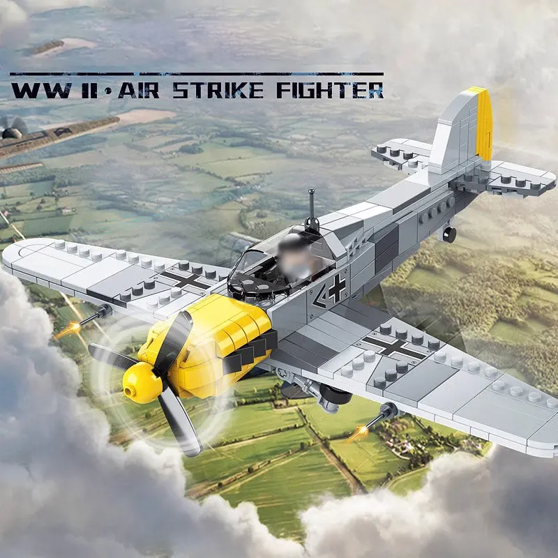 New aircraft combat World War II German BF109 Military fighter Small aircraft series bomber building block model children\'s toys