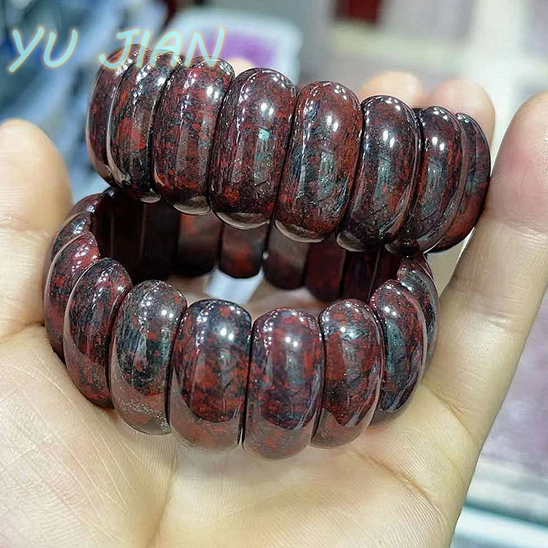 

Bloodstone Red Clothes Big Hand Shipment Beaded JADEITE Bracelet Natural Texture Pattern Bangle Rare Jade Handring Fine Jewelry