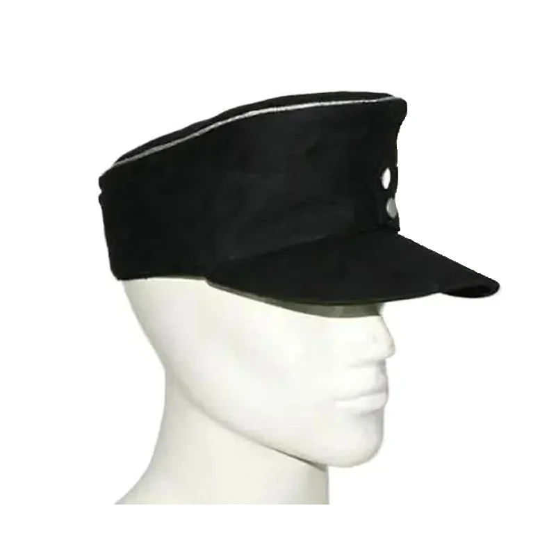 German Panzer M43 Field Cap Black Canvas Hat Double Buckle Can Be Pulled Down 57-62cm Size