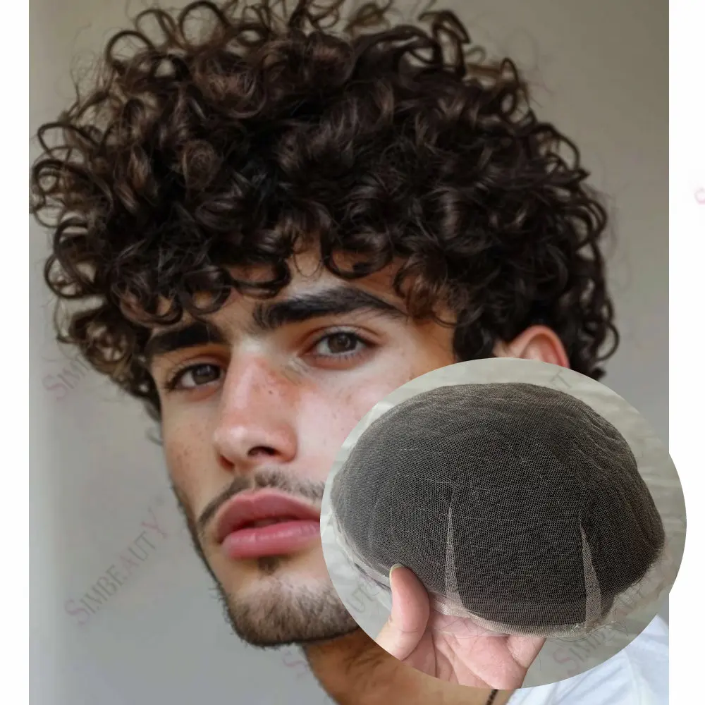 

18 мм вьющийся мужской парик, серая блондинка, 100% система замены человеческих волос Remy, мягкий тонкий полный швейцарский кружевной парик, основа 8 x 10 дюймов