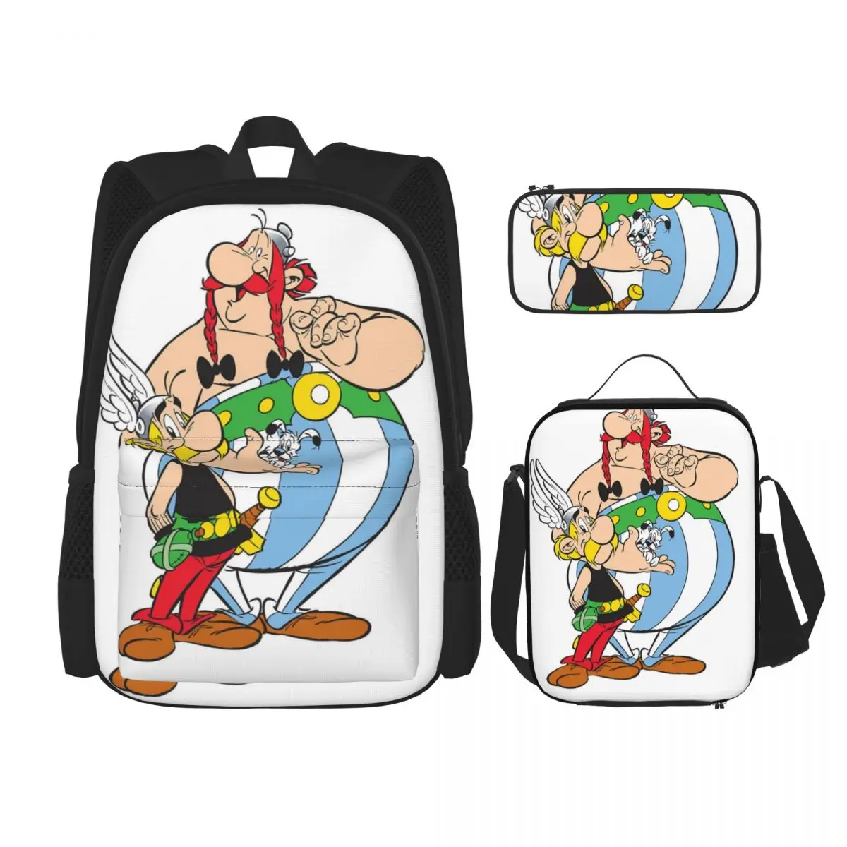 

Asterix And Obelix Backpacks Boys Girls Bookbag Students School Bags Cartoon Kids Rucksack Lunch Bag Pen Bag Three-Piece Set