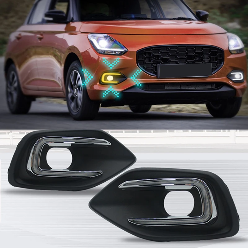 Dla Suzuki Swift 2024 LED DRL Światła do jazdy dziennej Osłona lampy przeciwmgielnej Streamer Turning Żółte Białe Światła