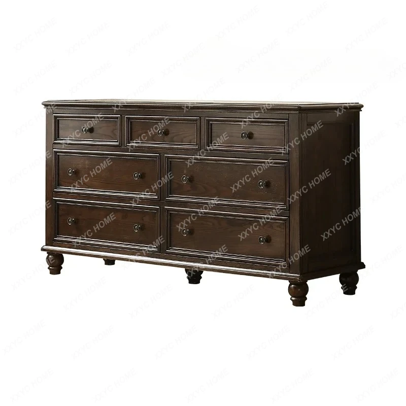 

American all-solid wood bedroom locker small apartment retro wall storage designer high-end