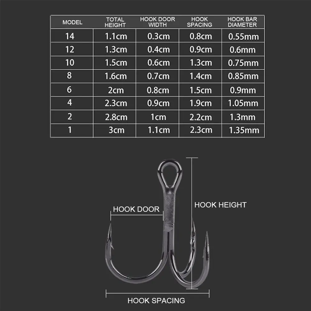 50Pcs Black Nickel  Super Sharp Fishhooks Treble Fishing Hooks  High Carbon Steel Matte Tin Hooks Fishing Tackle