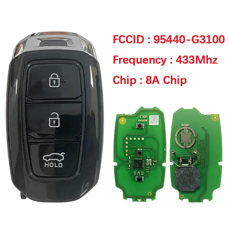 

CN020213 Aftermarket 3 Button Key For Hyundai I30 2018-2019 Remote Keyless Contorl 8A Chip 433MHz FCCID 95440-G3100 SYEC3F0B1608