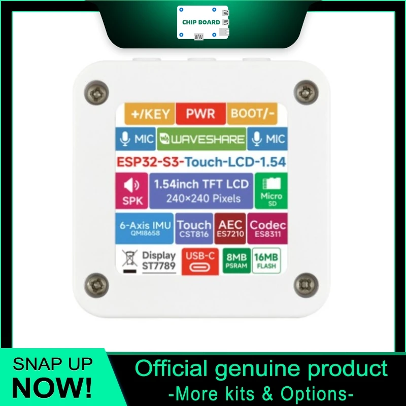 

Waveshare ESP32-S3 1.54" LCD Screen 240x240 262K Color WiFi BLE5 Dual Mic AI Voice LLM Compatible Dev Board