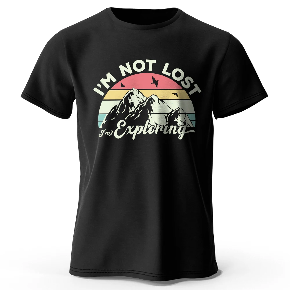 Men's I Am Not Lost Printed T-Shirt 100% Cotton Oversized Slogan Graphic Tees for Women Summer Tops Urban Streetwear