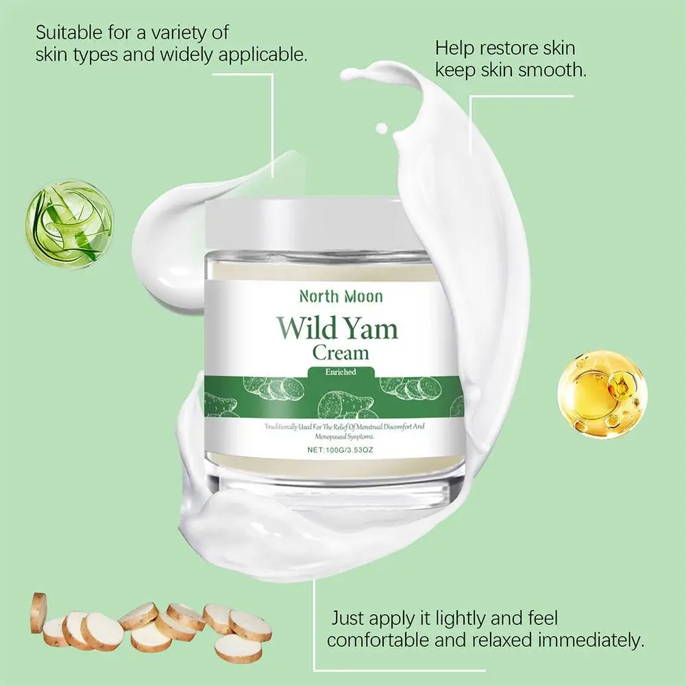 Wild Yam creme para aliviar a fadiga, melhorar Menstrual, Pneuma, nutrição profunda, melhorar o desconforto da pele, cuidados do abdômen