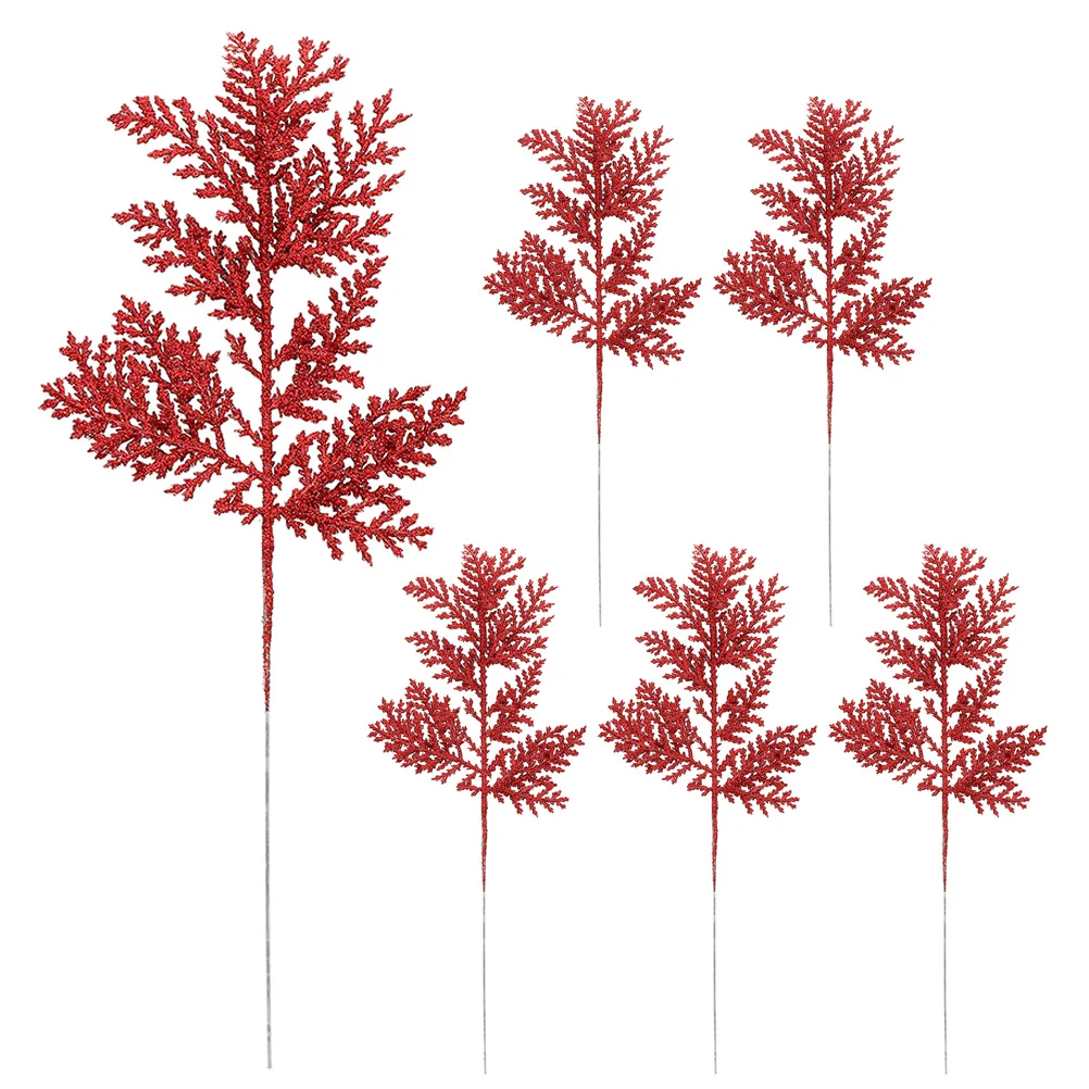

6Pcs Simulation Artificial Pine Branches Leaves Glitter Xmas Tree Decor DIY Fake Plant Party Layout Christmas Vase Filler