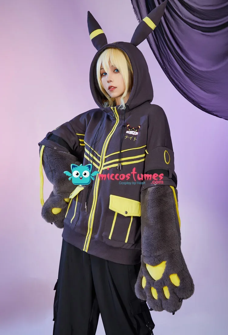 Miccostumes PM Derivative Kawaii Moon Pullover Hoodie with Detachable Bag Design Furry Paw Gloves Sweatshirt