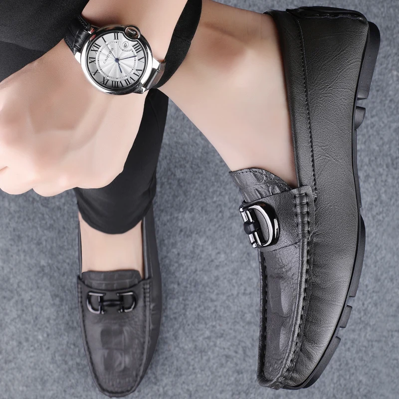 

Мужская обувь Итальянская кожаная мужская обувь без шнуровки Роскошные брендовые лоферы Модный дизайн Повседневная обувь Мокасины Мужское платье для вождения на плоской подошве