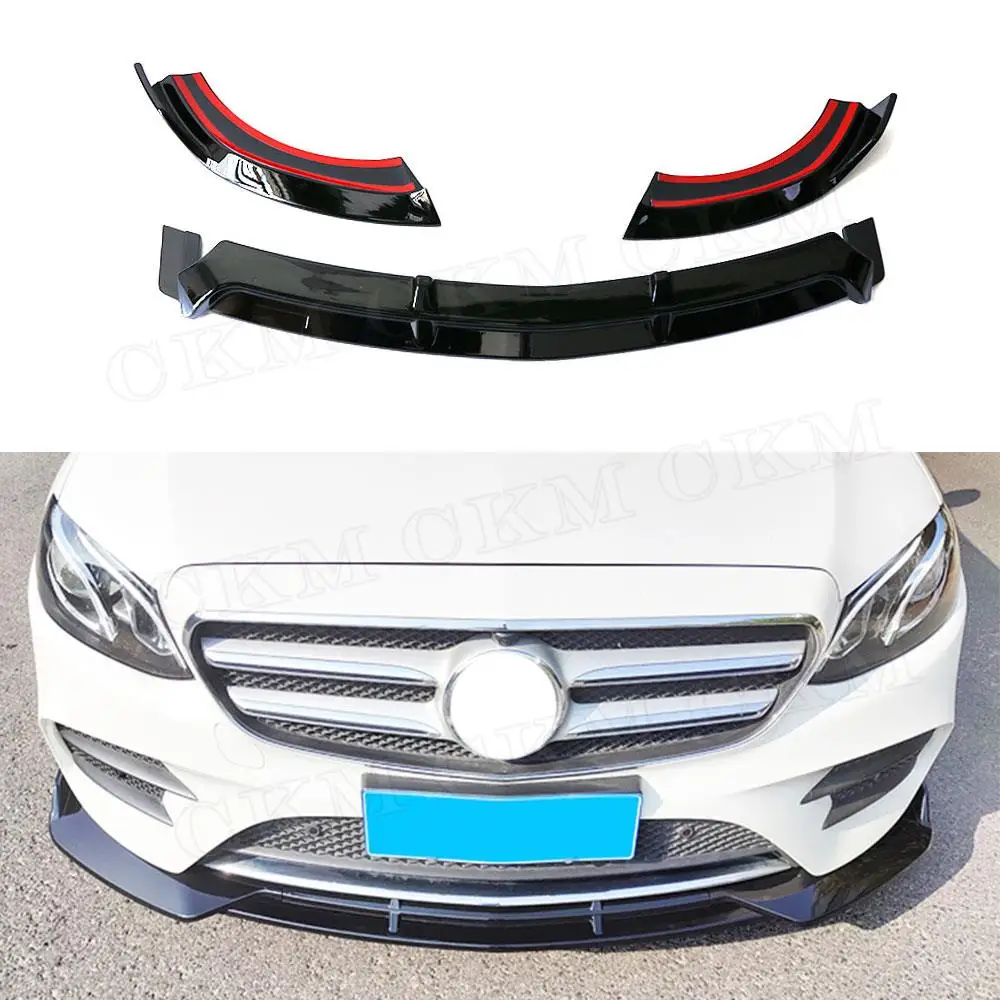 

CKMUUER ABS Gloss Black 3 PCS Car Front Bumper Lip Chin Spoiler for Mercedes Benz E Class W213 E63 Sport B Style 2017-2019
