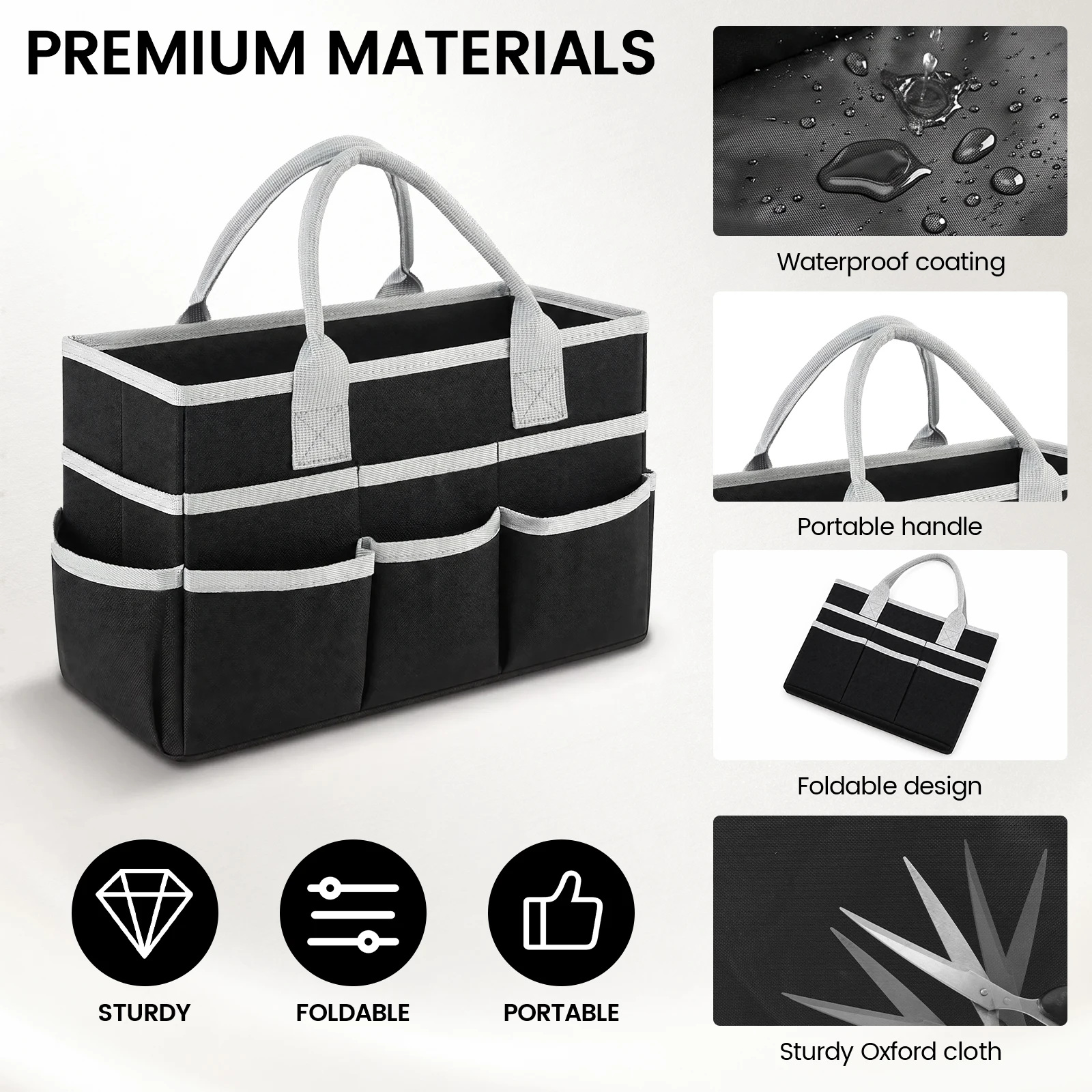 10 Pocket Portable Storage Bag Foldable Art Supply Organizer Tote Bag with Removable Base Multi-purpose Diaper Storage Basket
