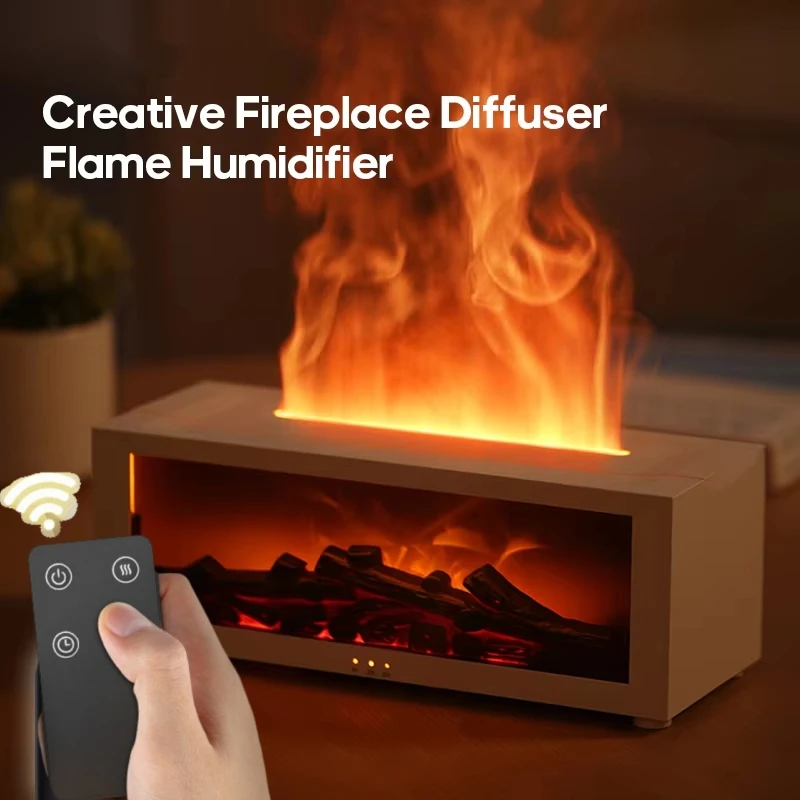 Creative Fireplace Air Humidifier Waterless Auto-Off Aroma Essential Oil Diffuser with LED Light & Remote Control for Home Gift