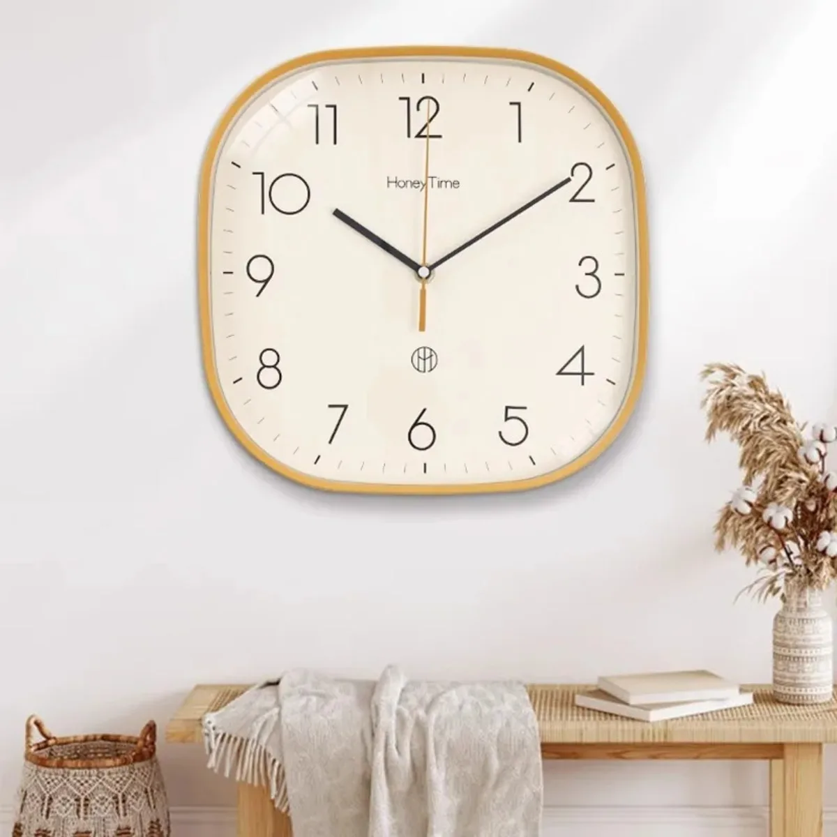 Wall Clock Modern Silent Nordic Minimalist Square Decorative Clock Adhesive No Drill Home Living Room Bedroom Office Decor