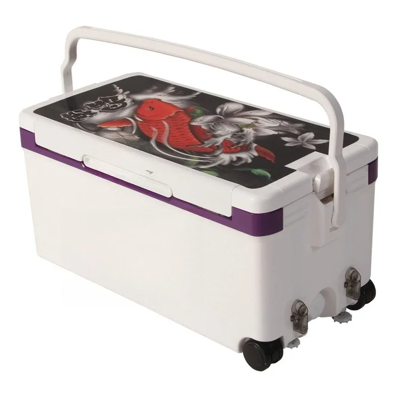 

45 liter fishing box with four-foot lift, fish cold 3D sticker aluminum-magnesium alloy accessories fishing box full set