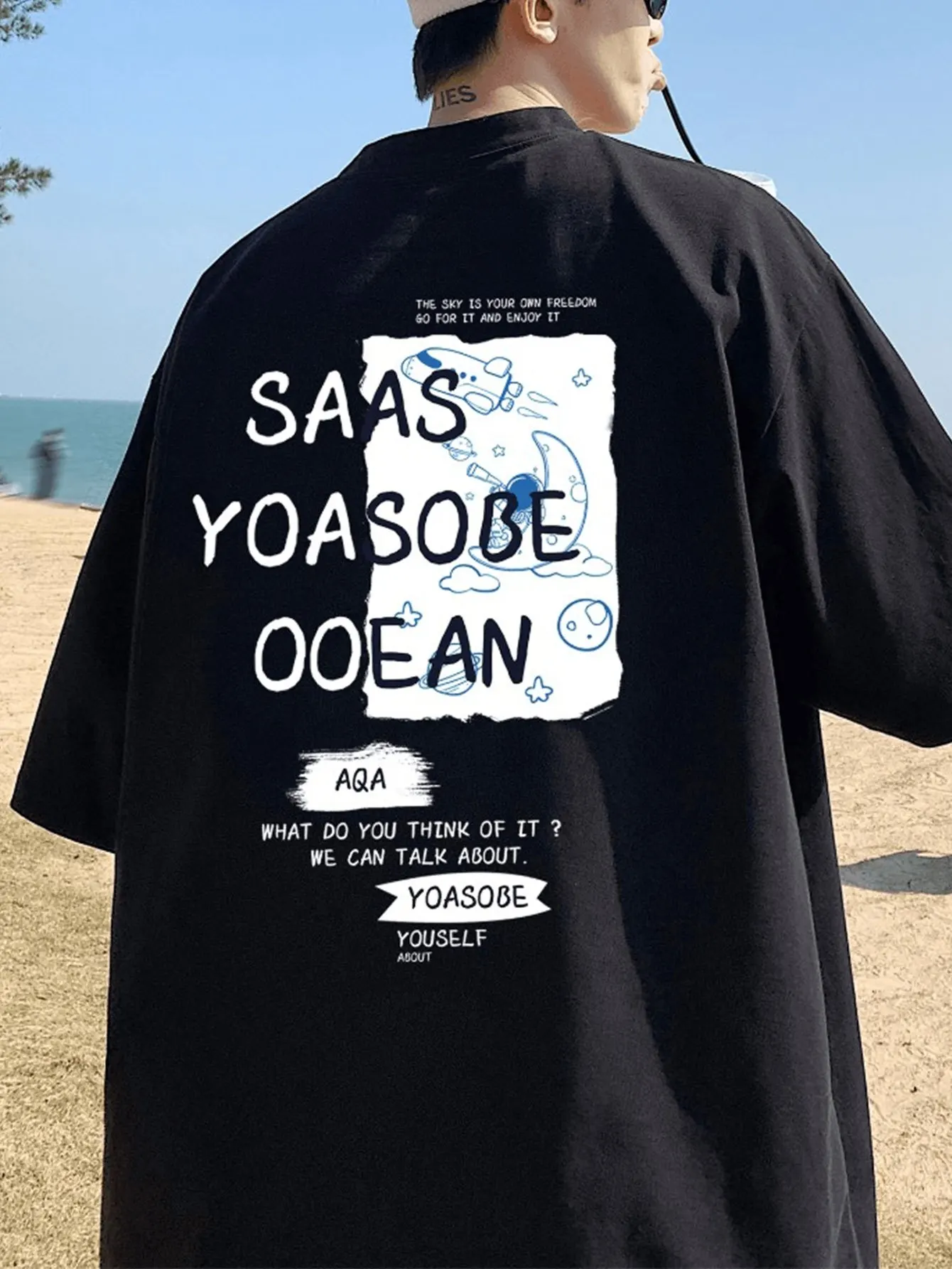 Coastal Inspired Typographic Art Tee Casual Tops 100% Cotton Men's T-shirt Summer Breathable Comfortable Streetwear Trendy Shirt