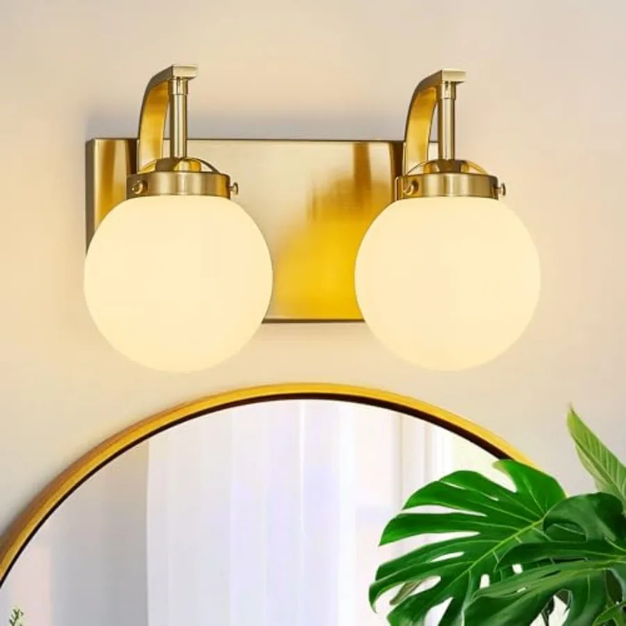 

2 Lights Bathroom Vanity Light Fixtures Modern Vanity Light with Milk White Glass Globe Shade Bathroom Lighting Over Mirror Wal