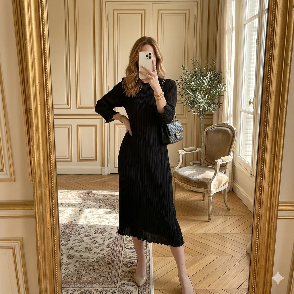 

Miyake Pleated 2026 New French Retro Romantic High Age Package Hip Dress Female Waisted Pleated Temperament Long Skirt Pleat