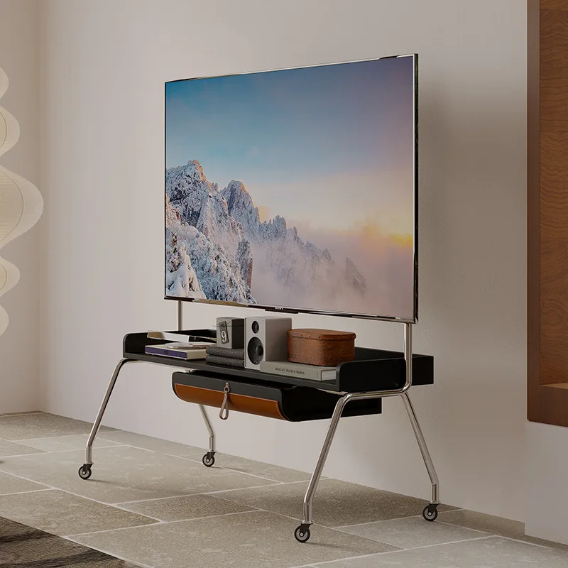 

Medieval style living room TV cabinet small apartment wabi-sabi wind bedroom floor removable monitor TV rack