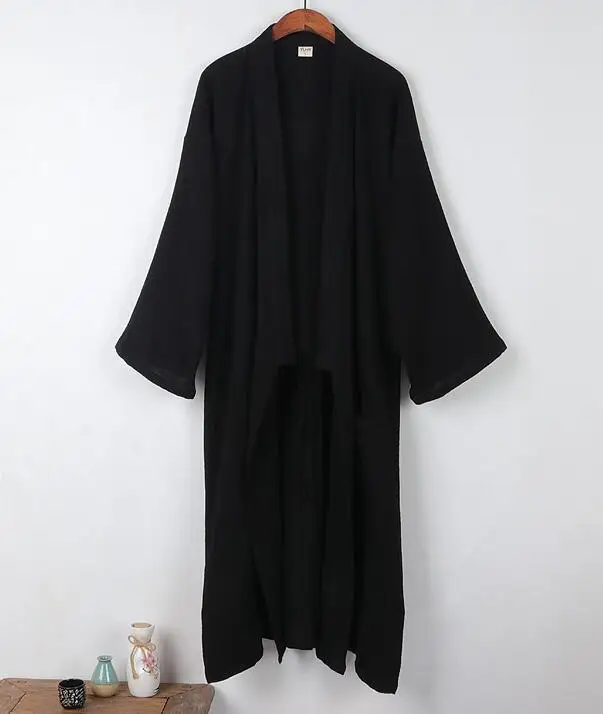 Japanese Kimono  Robe Men Nightgown Spring Sleepwear Cotton Pajamas Vintage Black