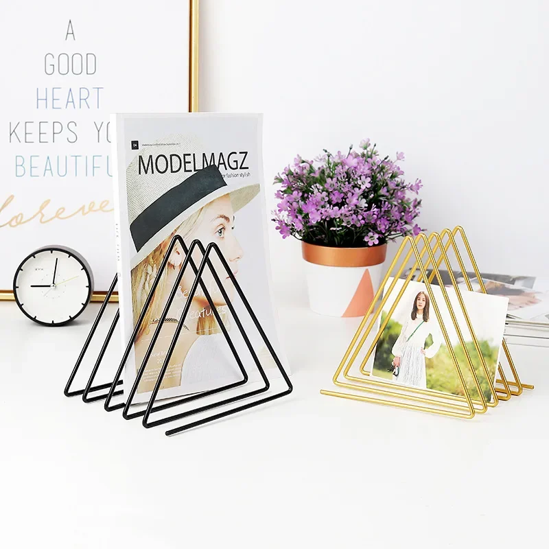 

File Organizer Triangle Iron Art Creative Office Desktop Books Magazine Storage Newspaper Bookshelf Pen Holder Desk Decoration