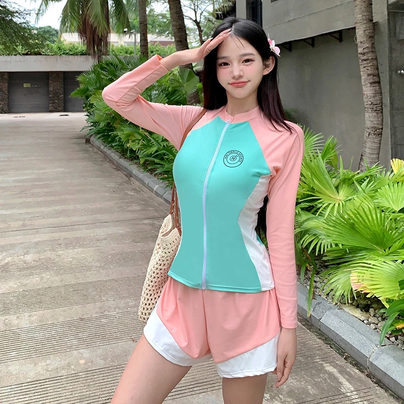 NEW Ins Style Split Ladies Four-piece Swimsuit Patchwork Slimming Youth Vacation Outing Suit Spa Surfing Hot Spring Beach Sports