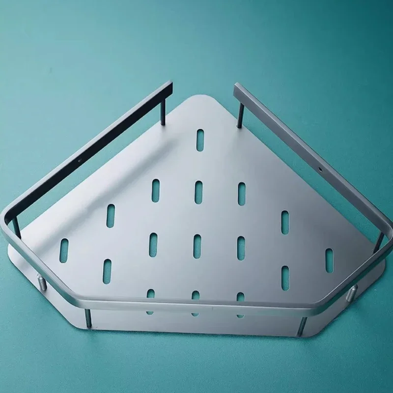 Gray brass triangular basket wall mounted bathroom storage rack, hotel bathroom storage rack, bathroom corner rack