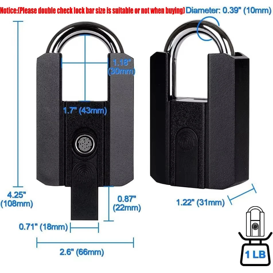 Smart Fingerprint Padlock, TTlock App Control, IP67 Waterproof Anti-Theft Lock for Gym Locker, Bicycle, Outdoor Gate, Suitcase view 6