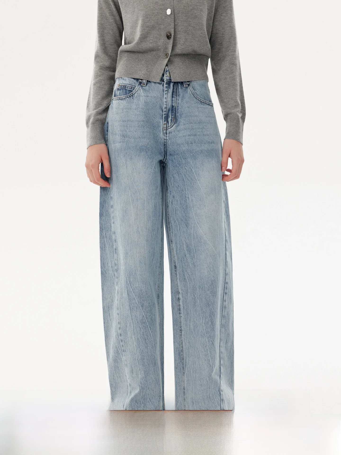 

Светло-голубые джинсы прямого кроя с эффектом потертости и дизайнерскими разрезами, с высокой талией, из хлопка, повседневные, женские, дышащие, весна 2026