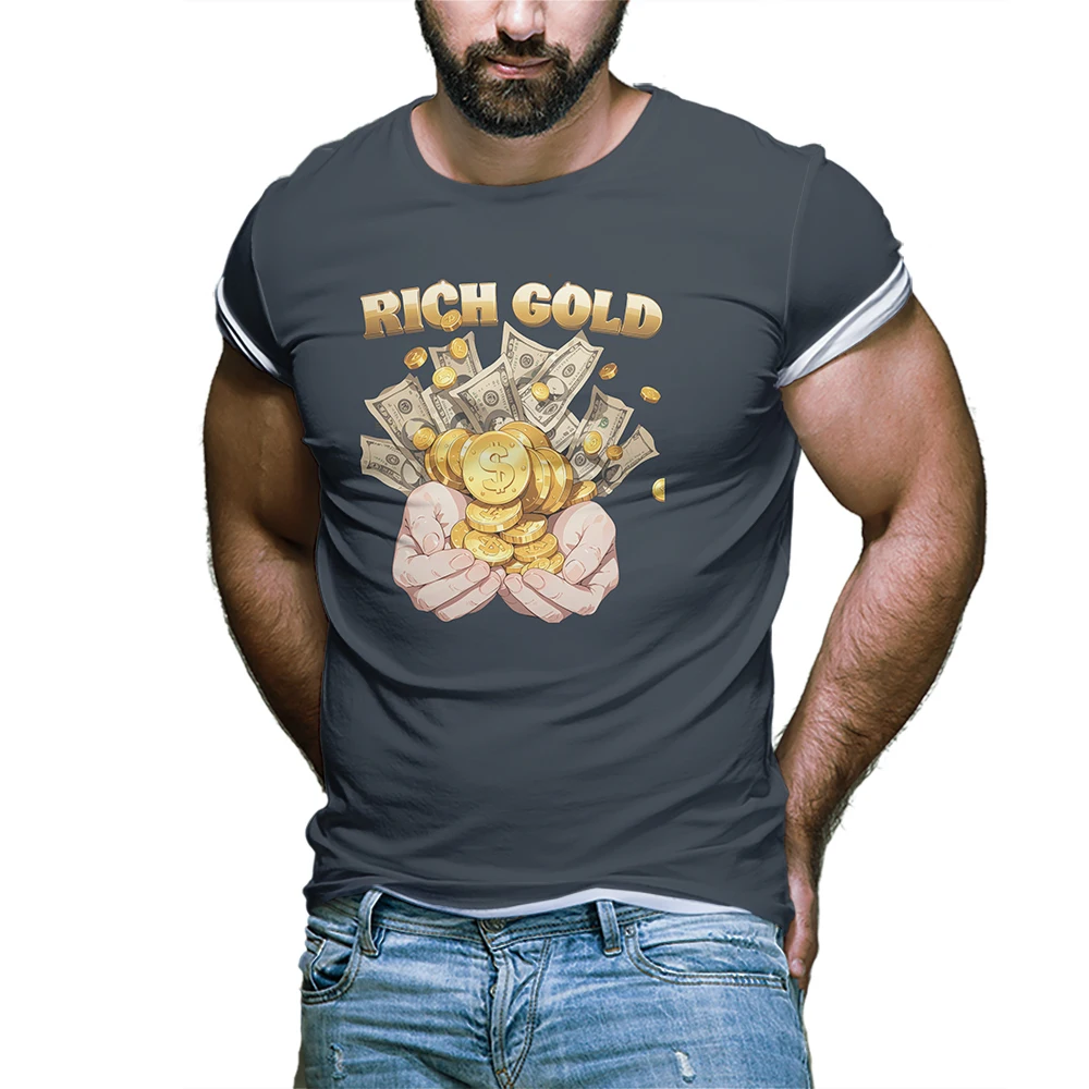 Money And Gold Wealth Graphic Tees Unique Pattern Trendy Comfortable Clothes Breathable Oversized 100% Cotton High-Quality Tops