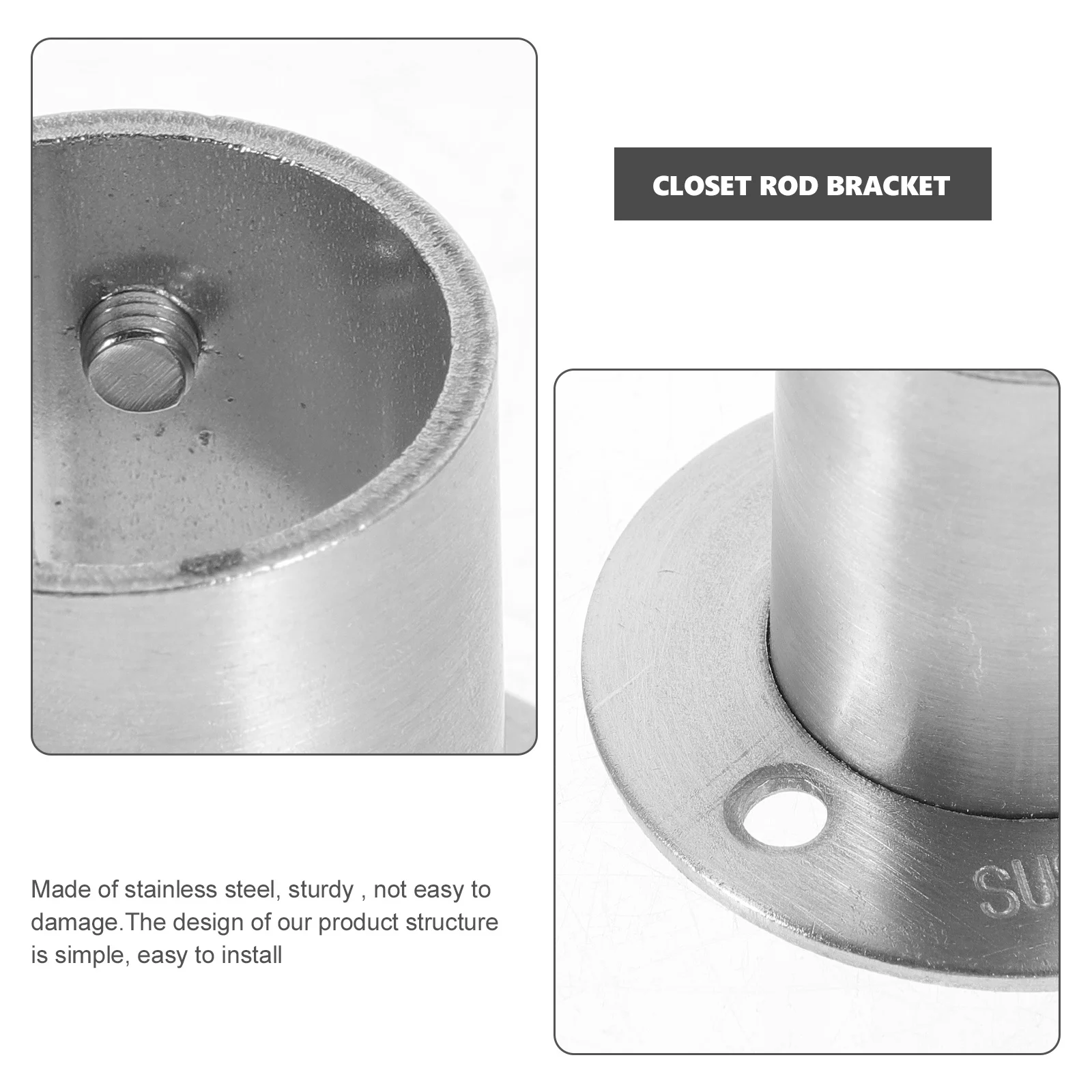 

4Pcs Closet Rod Brackets Stainless Steel Shower Curtain Rod Holders Heavy Duty Closet Pole Socket Shower Curtain Holders