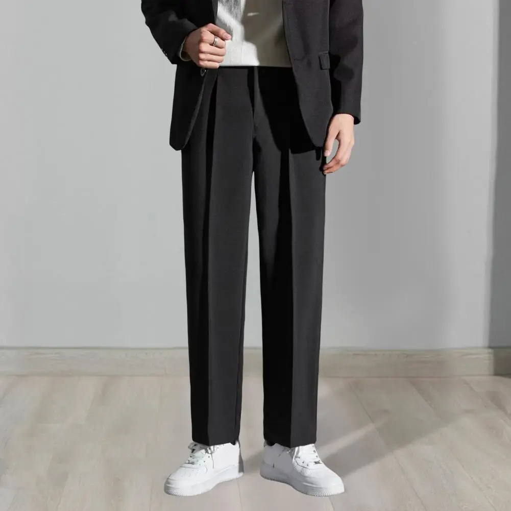 

Business Pants Casual Men Trousers Elegant Men's Suit Pants with Drawstring Closure Straight Leg Slacks in Solid for Formal