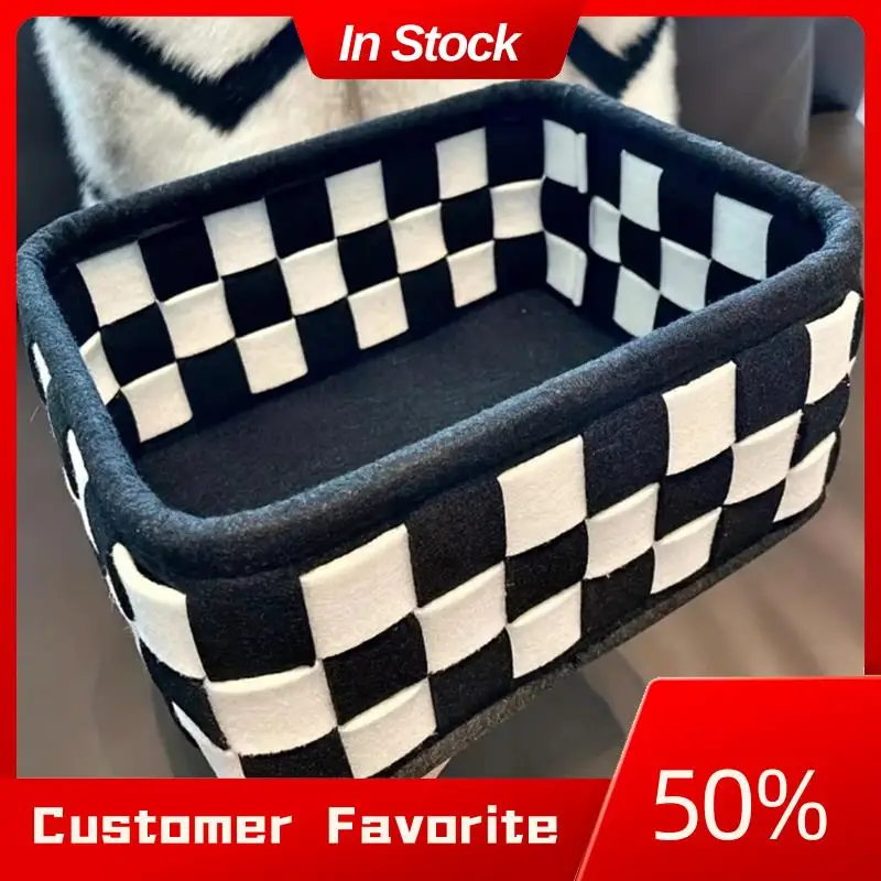 AT03 Cesta de almacenamiento a cuadros elegante superior en blanco y negro, perfecta para uso doméstico, organizador de juguetes y cosméticos