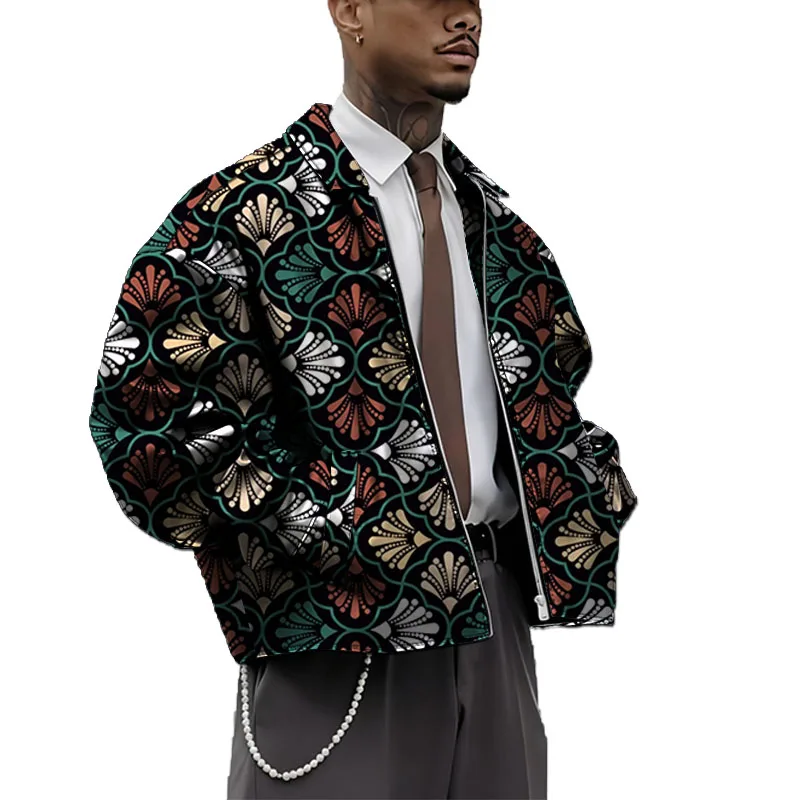 Męska kurtka z bawełny z podszewką, inspirowana wzorem dashiki, ciepła krótka kurtka, afrykańska odzież wyszukana, pogrubiona podszewka.
