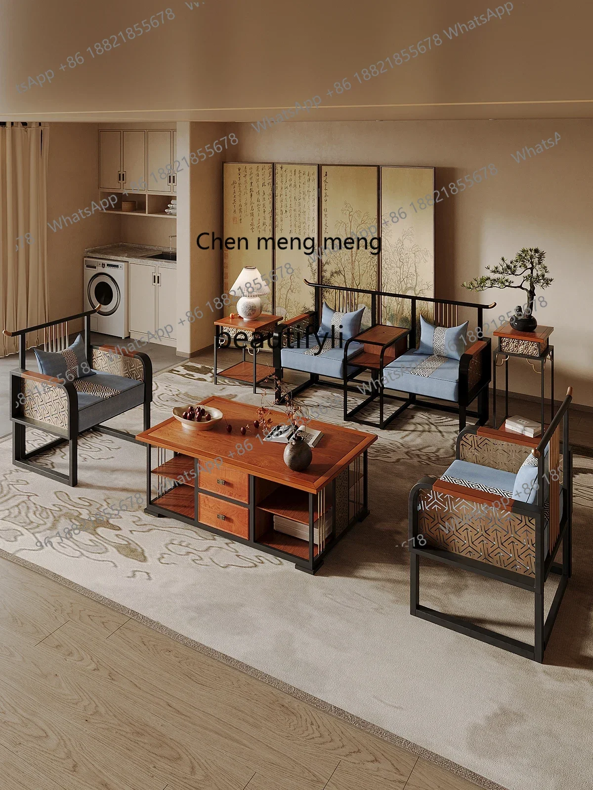 Sofa coffee table side combination, wrought iron villa homestay club business reception