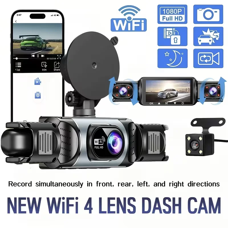Upgraded WiFi Dash Cam, APP Control, Loop Recording, Reverse Parking Assist, G-Sensor Collision Detection,Fit Most Cars