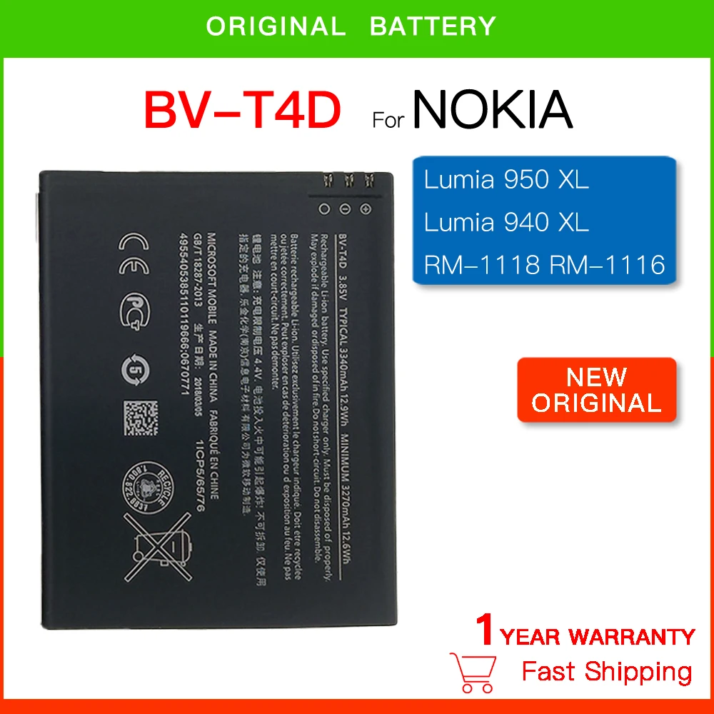 Original  Replacement Battery BV-T4D 3340mAh For Nokia Microsoft Lumia 950 XL CityMan Lumia 940 XL RM-1118 RM-1116 BVT4D BV T4D