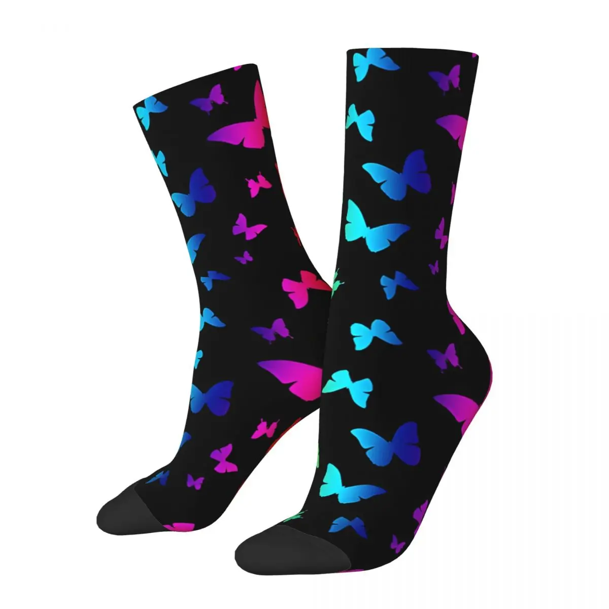 Retro Beautiful Rainbow Butterfly Pattern With Gradient Black Background Men's compression Socks Unisex Harajuku Seamless Sock