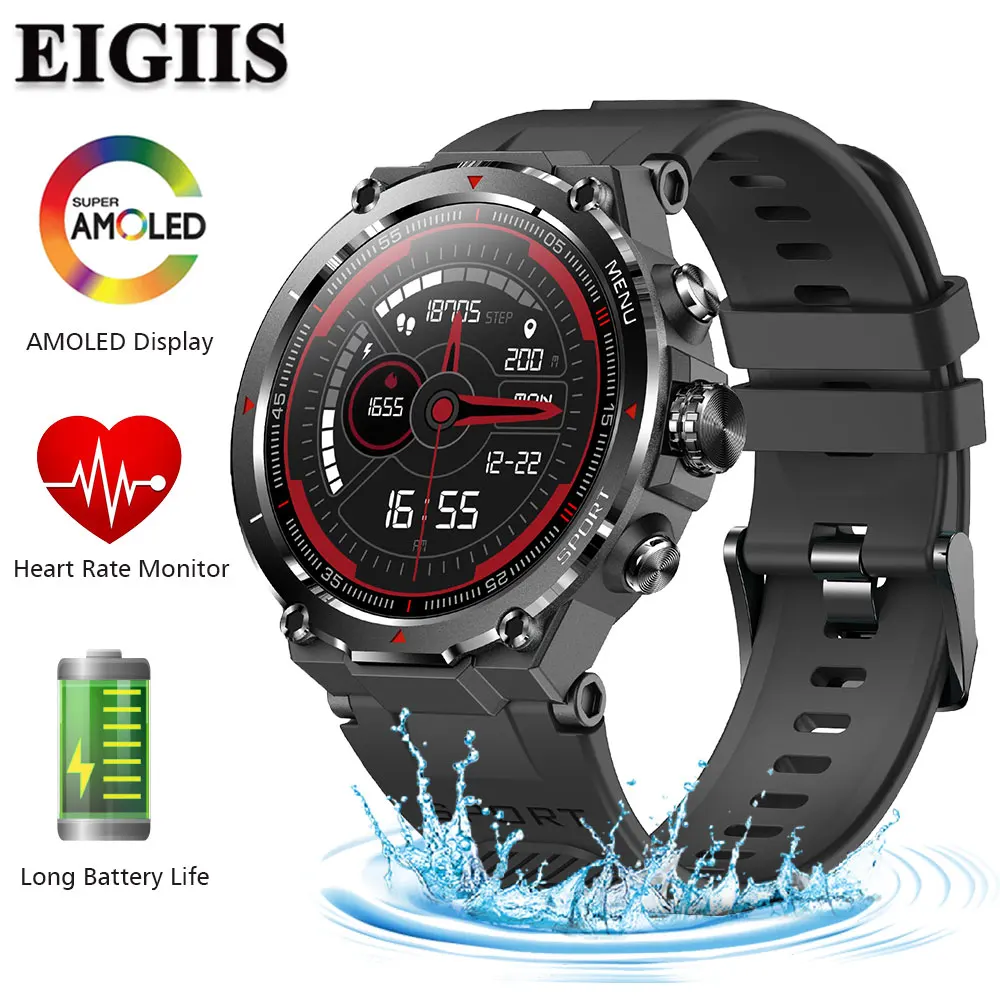 EIGIIS Military Smart Watch for Men 1.32’’ HD Rugged Fitness Tracker with Heart Rate Sleep Monitor Pedometer for iPhone Android