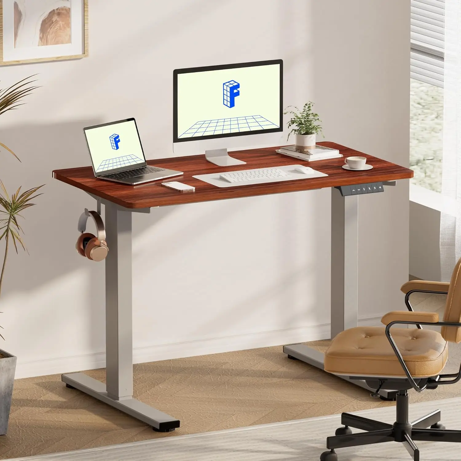 

Whole-Piece Standing Desk, 48 x 30 Inches Electric Adjustable Desk Home Office Table Stand up Desk 2 Packages