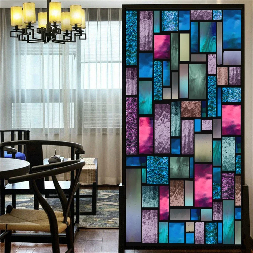 Privacy Windows Film Decorative Color Brick Stained Glass Window Stickers No Glue Static Cling Frosted Window cling 34