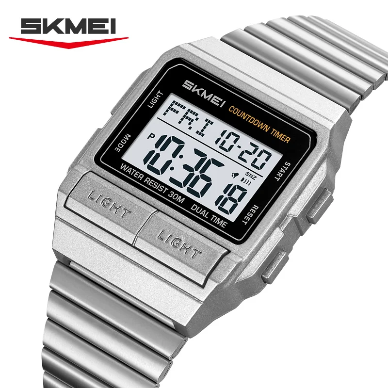 SKMEI sport étanche montre électronique numérique pour hommes femmes mode Simple 2 temps EL lumière compte à rebours montre-bracelet Reloj Hombre