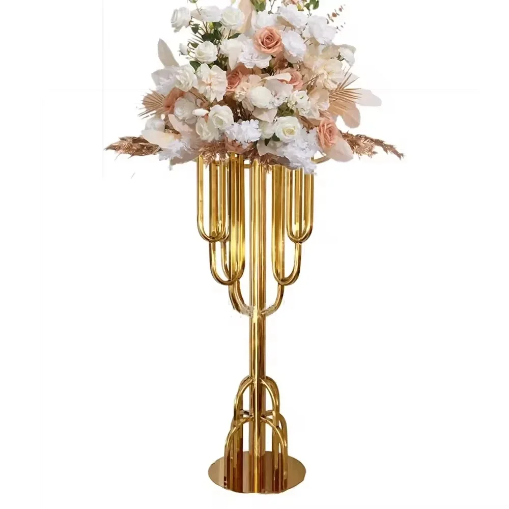 

4PCS Luxury Bouquet Stand Wedding Decor Gold Metal Flower Stands Vases Arch Tree Centerpieces Modern Tabletop Accessories