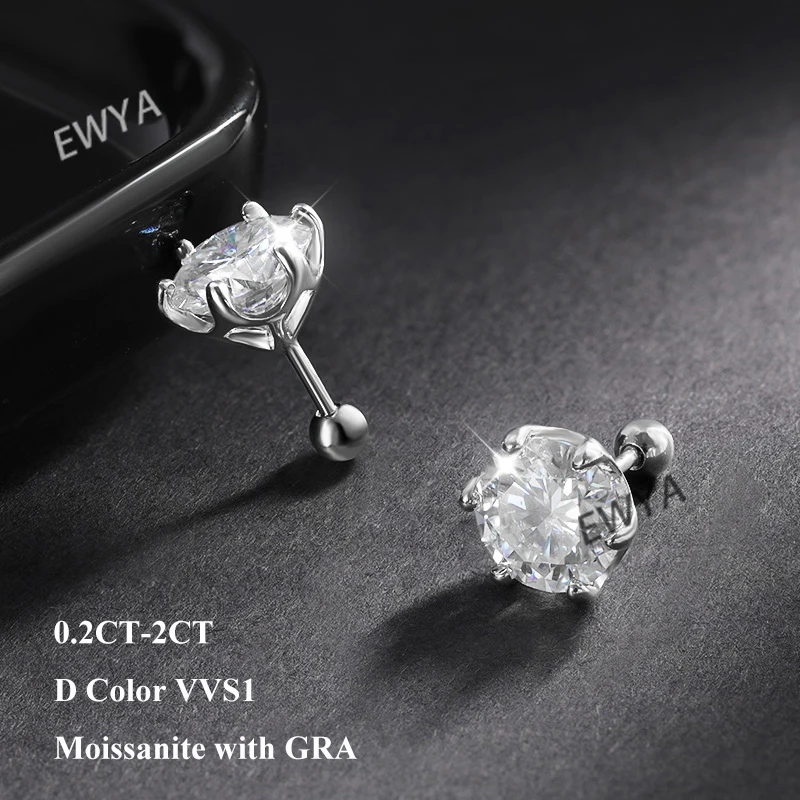 MooYA-Boucles d'oreilles Moissanite en argent regardé 0.5 pour femme, clou à vis, document D, 6 broches, diamant, bijoux fins de mariage, 925-2ct